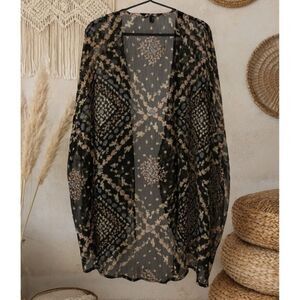 Haute Fox Womens Floral Sheer Patterned Open Front Kimono Sweater sz 3X Boho